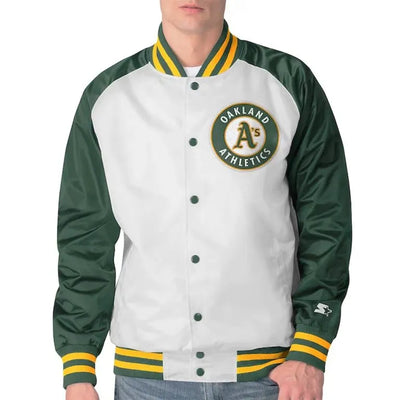 Oakland Athletics Clean-Up Hitter White/Green Varsity Satin Men's Jacket