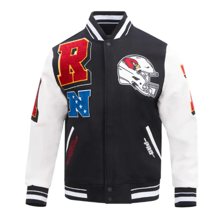 Arizona Cardinals Mashup Rib Black Wool & White Leather Sleeves Varsity Men's Jacket