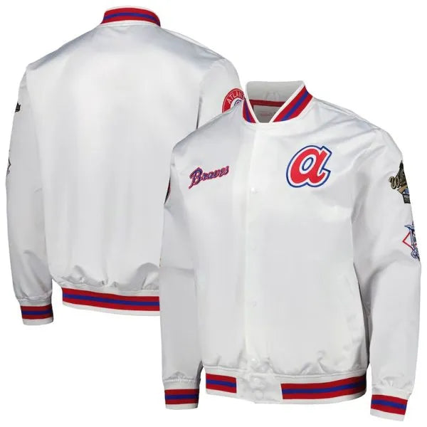 Atlanta Braves City Collection White Varsity Satin Men's Bomber Jacket