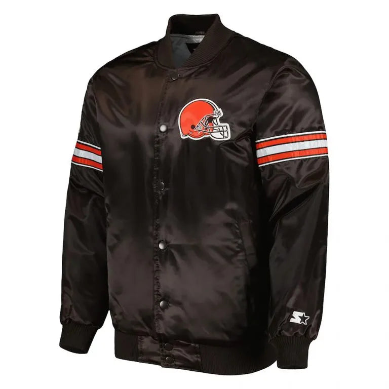 Cleveland Browns The Pick and Roll Full-Snap Varsity Brown Satin Men's Bomber Jacket