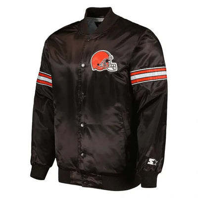 Cleveland Browns The Pick and Roll Full-Snap Varsity Brown Satin Men's Bomber Jacket
