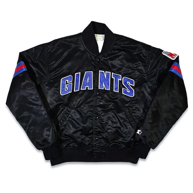 80’s New York Giants Full-Snap Varsity Black Satin Men's Bomber Jacket