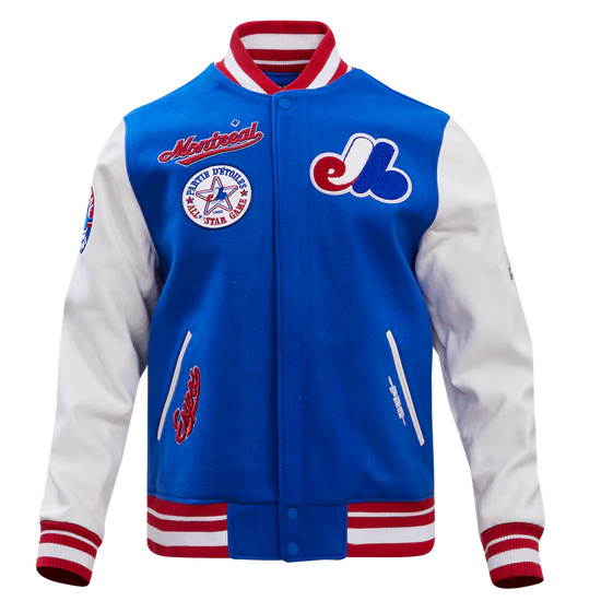 Montreal Expos Retro Classic Rib Royal Blue Wool & White Leather Sleeves Varsity Men's Jacket