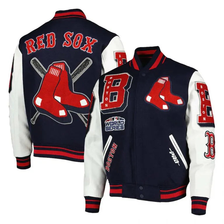 Boston Red Sox Mash Up Navy Blue Wool & White Leather Sleeves Varsity Men's Jacket