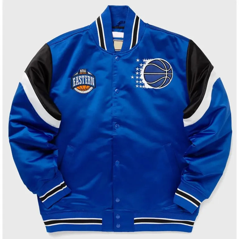 Orlando Magic Heavyweight Full-Snap Varsity Blue Satin Men's Bomber Jacket