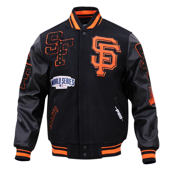San Francisco Giants Mash Up Full-Zip Varsity Black Wool/Leather Men's Jacket