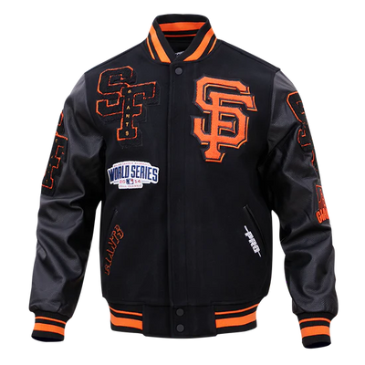 San Francisco Giants Mash Up Full-Zip Varsity Black Wool/Leather Men's Jacket