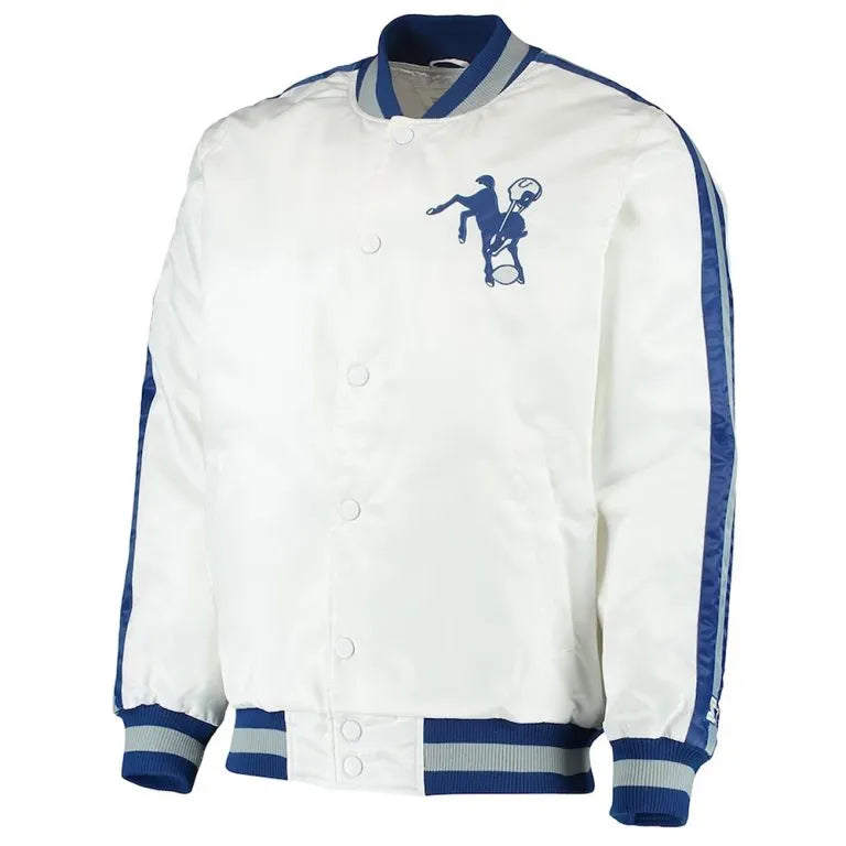 Indianapolis Colts Team III Full-Snap Varsity White Satin Men's Bomber Jacket