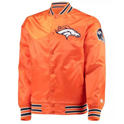 Denver Broncos Retro The Diamond Full-Snap Varsity Orange Satin Men's Bomber Jacket