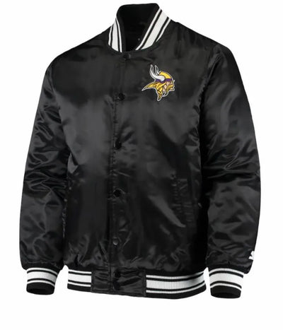 Minnesota Vikings Full-Snap Varsity Black Satin Men's Bomber Jacket