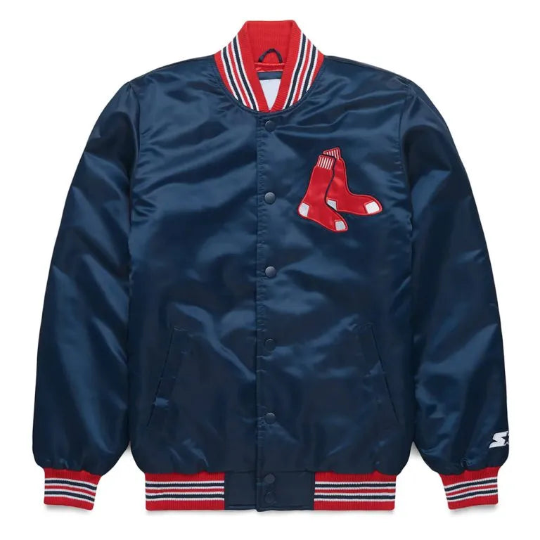 Boston Red Sox Classic Full-Snap Varsity Navy Blue Satin Men's Bomber Jacket