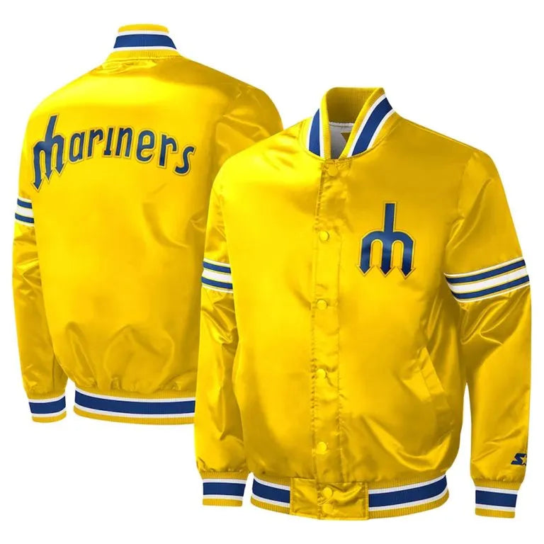 Seattle Mariners Slider Yellow Satin Full-Snap Varsity Men's Jacket