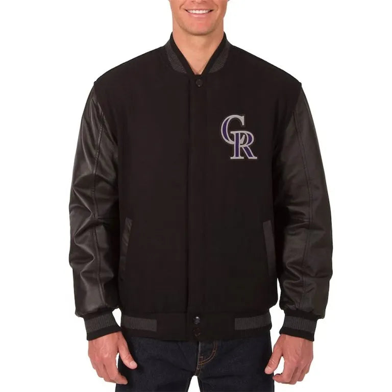 Colorado Rockies Varsity Black Wool & Leather Sleeves Men's Jacket