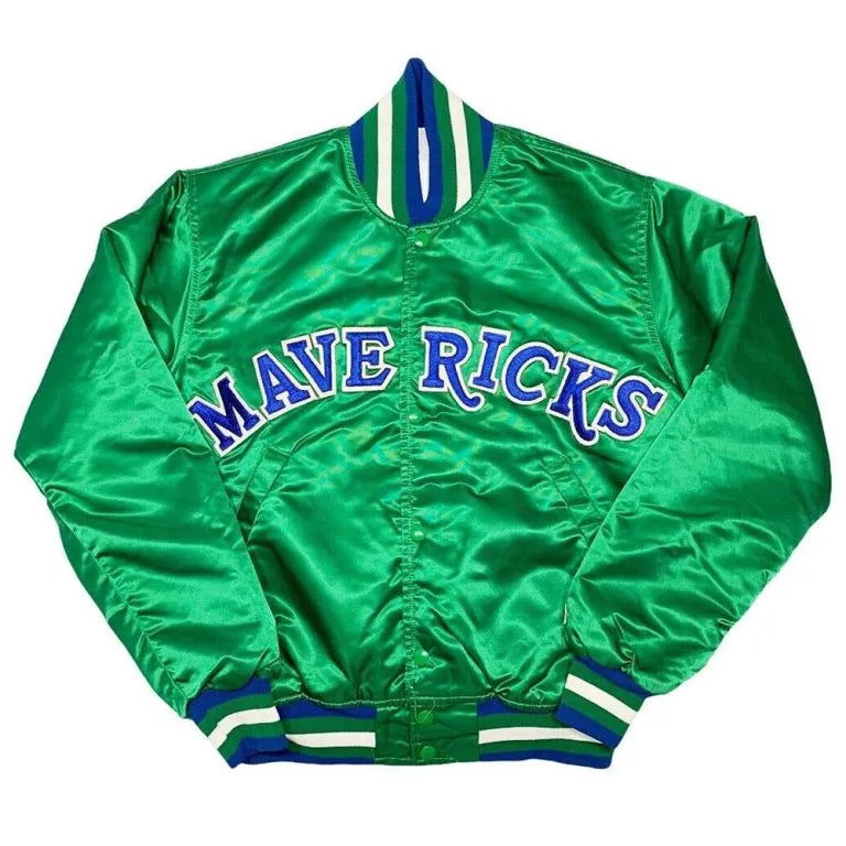 NBA Dallas Mavericks Full-Snap Varsity Green Satin Men's Bomber Jacket