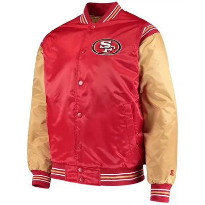 San Francisco 49ers Full-Snap Varsity Scarlet and Gold Satin Men's Bomber Jacket