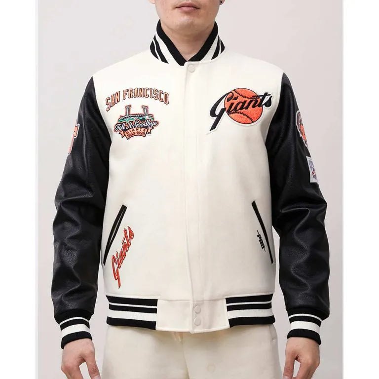 San Francisco Giants Off-White Wool & Black Leather Sleeves Varsity Men's Jacket