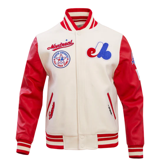 Montreal Expos Retro Classic Rib Off White Wool & Red Leather Sleeves Varsity Men's Jacket