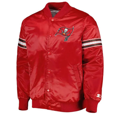 Tampa Bay Buccaneers Pick & Roll Full-Snap Varsity Red Satin Men's Bomber Jacket