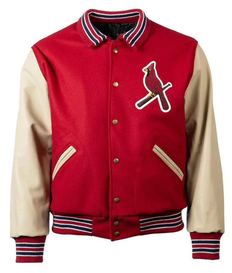 Louis Cardinals Red Wool & Beige Leather Sleeves Varsity Men's Jacket