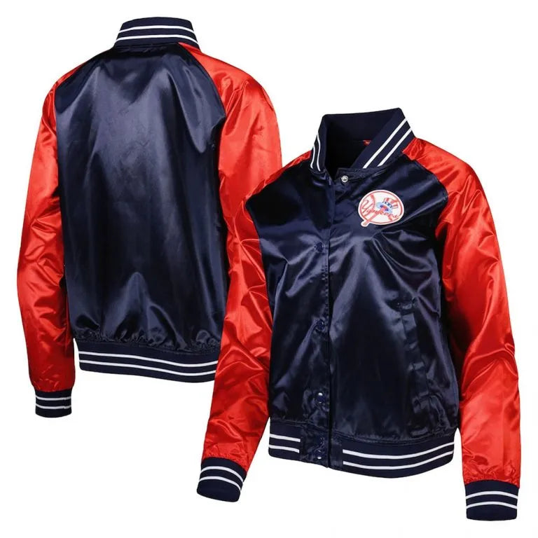 New York Yankees Red and Navy Blue Satin Team 2.0 Raglan Full-Snap Men's Jacket