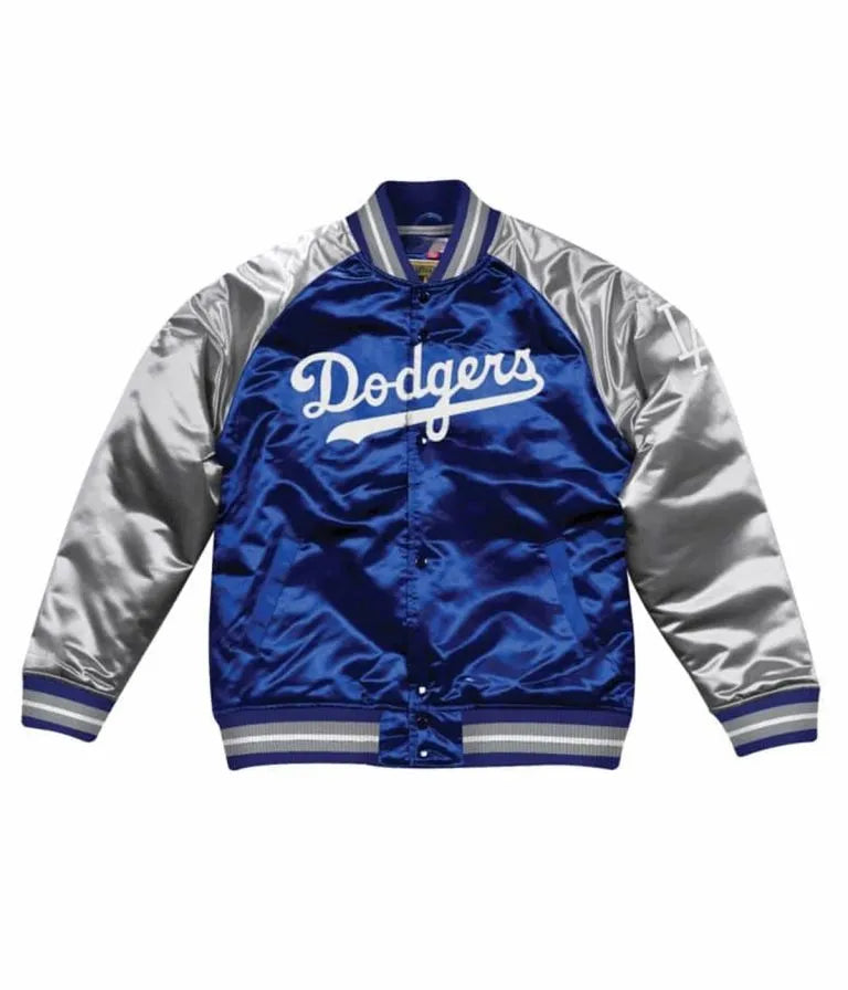 Los Angeles Dodgers Bomber Blue and Grey Satin Men's Jacket