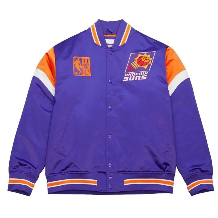 Phoenix Suns Heavyweight Full-Snap Varsity Purple Satin Men's Bomber Jacket