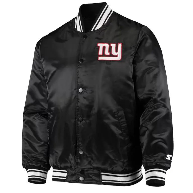 New York Giants Locker Room Full-Snap Varsity Black Satin Men's Bomber Jacket