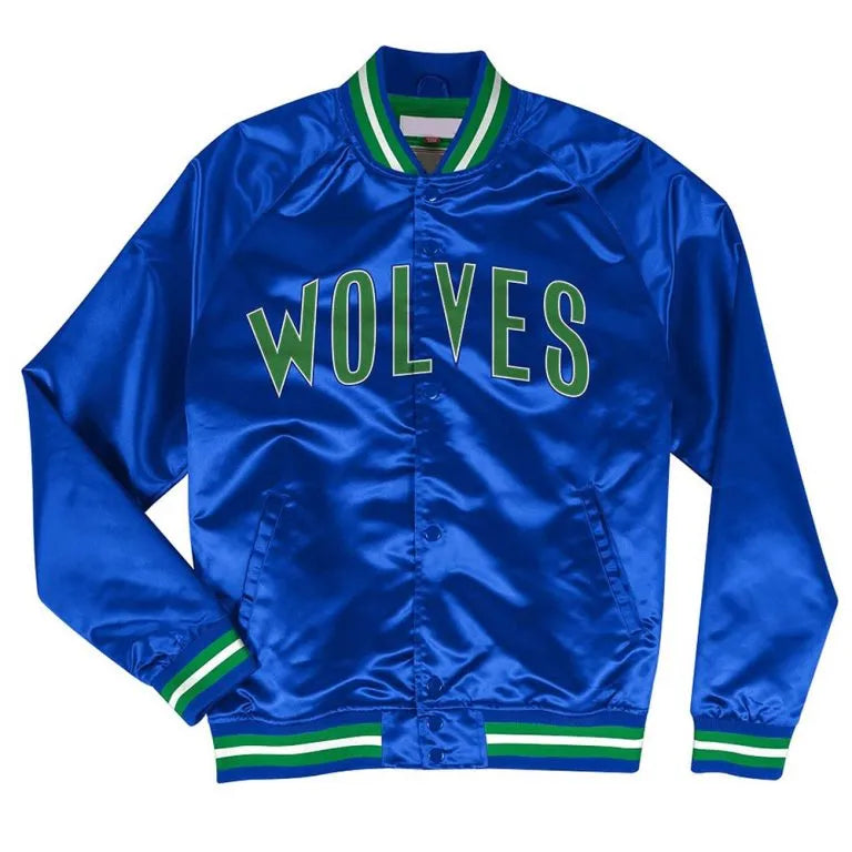 Minnesota Timberwolves Hardwood Classic Full-Snap Varsity Royal Blue Satin Men's Bomber Jacket