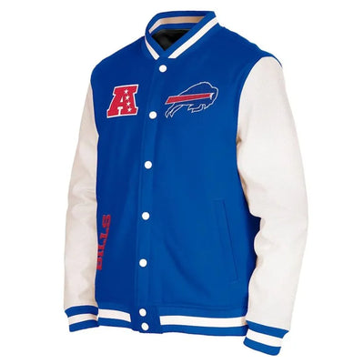 Buffalo Bills Third Down Royal Blue Wool and White Leather Sleeves Varsity Men's Letterman Jacket