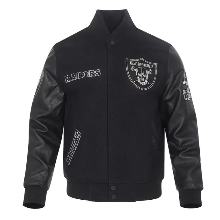 Los Vegas Raiders Black Wool and Genuine Leather Sleeves Men's Varsity Letterman Jacket