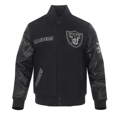 Los Vegas Raiders Black Wool and Genuine Leather Sleeves Men's Varsity Letterman Jacket