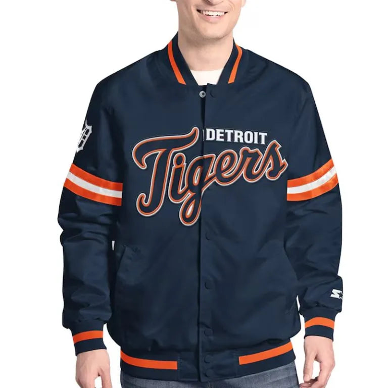 Detroit Tigers Scout Full-Snap Varsity Black Satin Men's Jacket