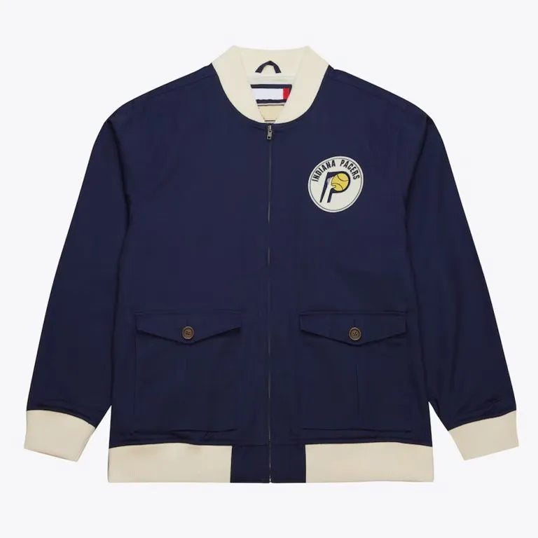 Indiana Pacers Full-Zip Varsity Navy Blue Cotton Twill Men's Bomber Jacket