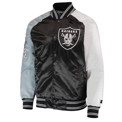 Los Angeles Raiders The Reliever Full-Snap Varsity Black Satin Men's Bomber Jacket