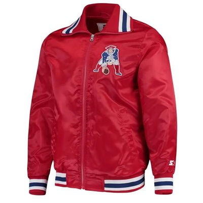 New England Patriots Captain Full-Zip Varsity Red Satin Men's Bomber Jacket