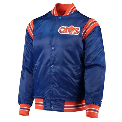 Cleveland Cavaliers Enforcer Full-Snap Varsity Blue Satin Men's Bomber Jacket