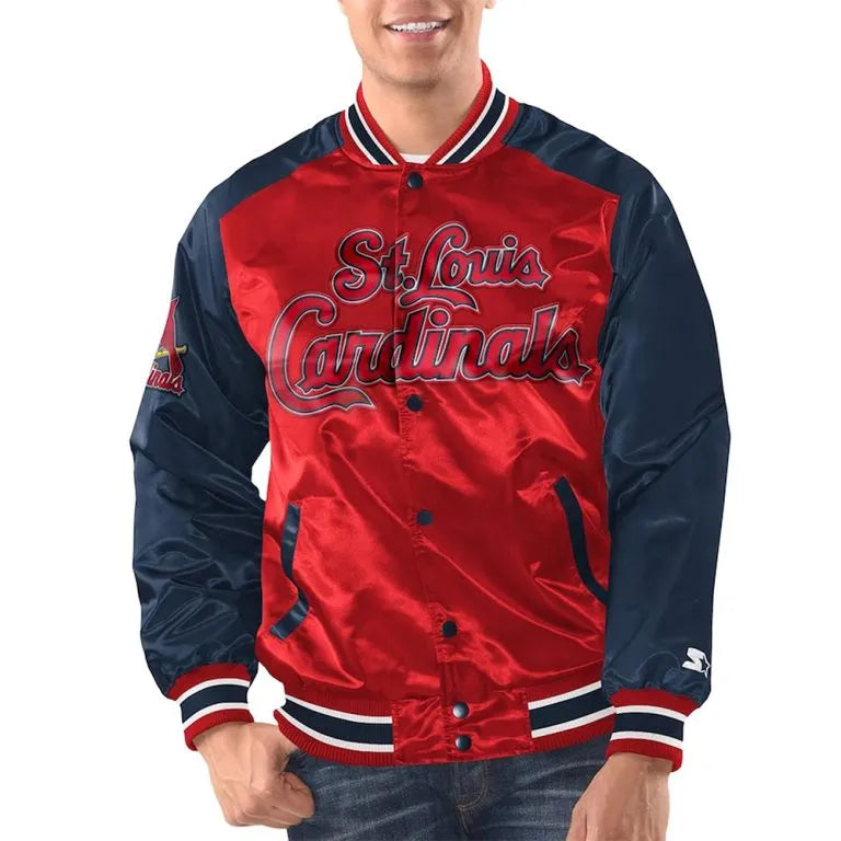 St. Louis Cardinals Renegade Varsity Full-Snap Red/Navy Satin Men's Jacket