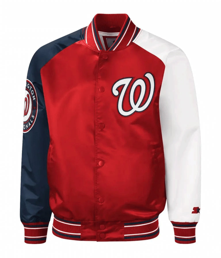 Washington Nationals Reliever Full-Snap Red and Blue Satin Men's Jacket
