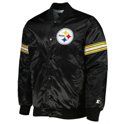 Pittsburgh Steelers Pick and Roll Full-Snap Varsity Black Satin Men's Bomber Jacket