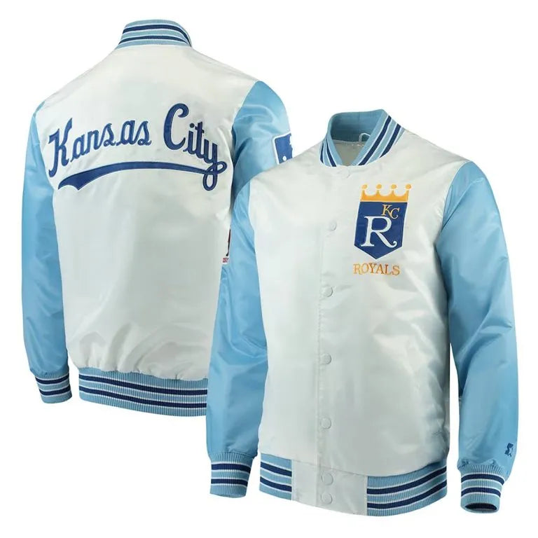 Kansas City Royals The Legend Full-Snap White and Blue Satin Men's Jacket