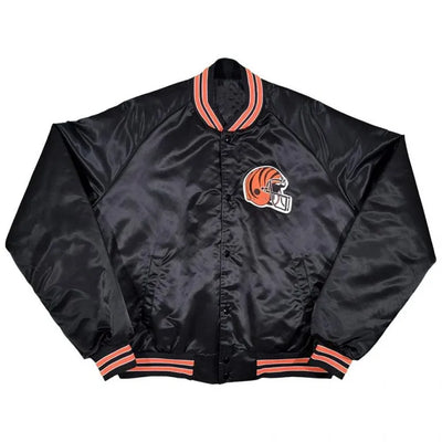 80s Cincinnati Bengals Full-Snap Varsity Black Satin Men's Bomber Jacket