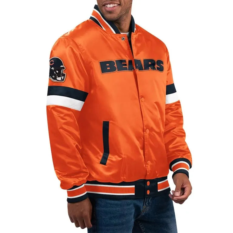 Chicago Bears Home Game Full-Snap Varsity Orange Satin Men's Bomber Jacket