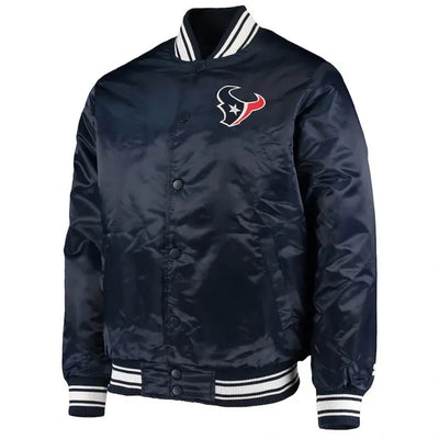 Houston Texan Locker Room Full-Snap Varsity Navy Blue Satin Men's Bomber Jacket