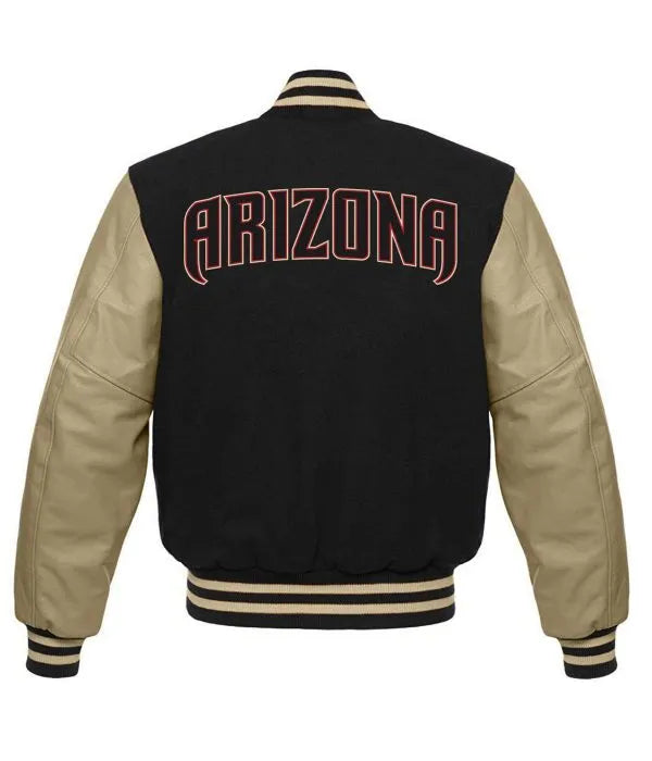 Arizona Diamondbacks Letterman Black Wool and Tan Genuine Leather Sleeves Men's Jacket