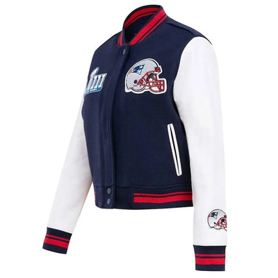 New England Patriots Mash Up Navy Blue Wool & White Genuine Leather Sleeves Men's Varsity Letterman Jacket