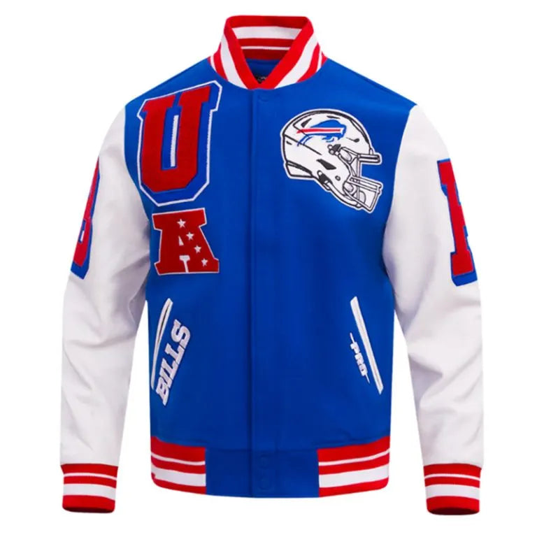 Buffalo Bills Mash Up Royal Blue Wool and White Leather Sleeves Varsity Men's Letterman Jacket