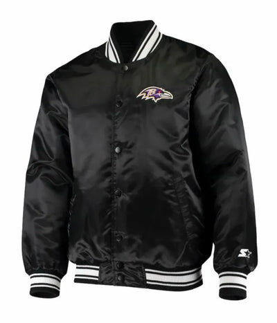 Baltimore Ravens Full-Snap Varsity Black Satin Men's Bomber Jacket