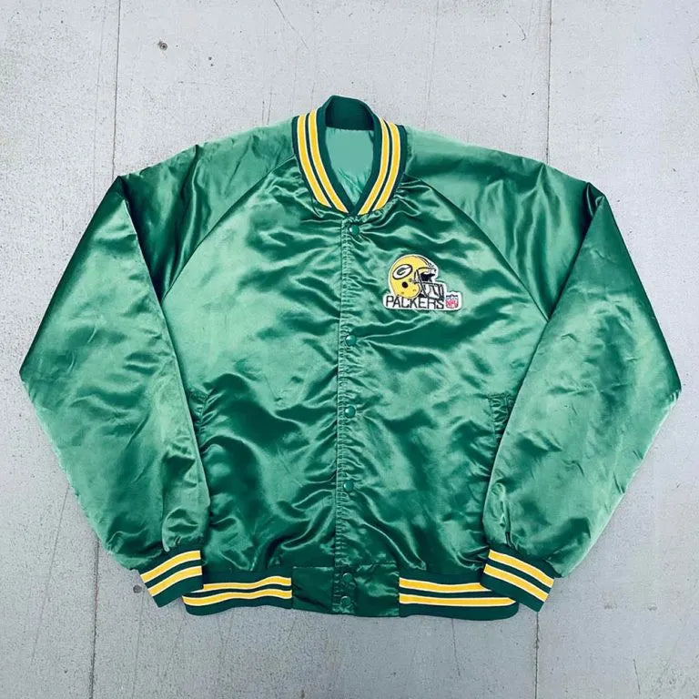 1990’s Green Bay Packers Full-Snap Varsity Green Satin Men's Bomber Jacket