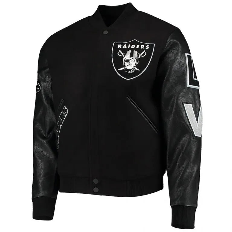 Los Vegas Raiders Black Wool and Genuine Leather Sleeves Men's Varsity Letterman Jacket