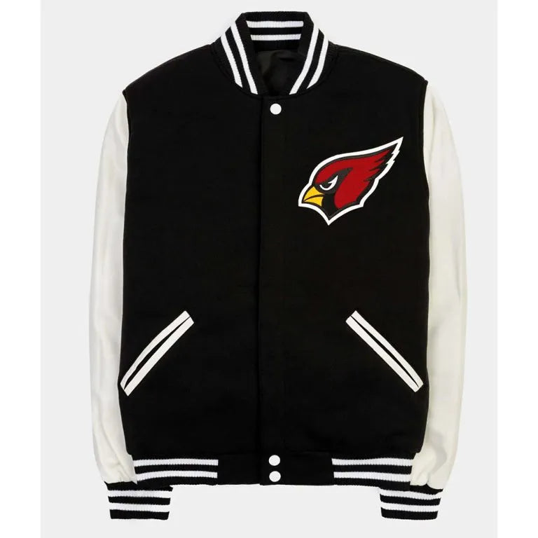 Arizona Cardinals Black Wool &  White Leather Sleeves Varsity Men's Jacket